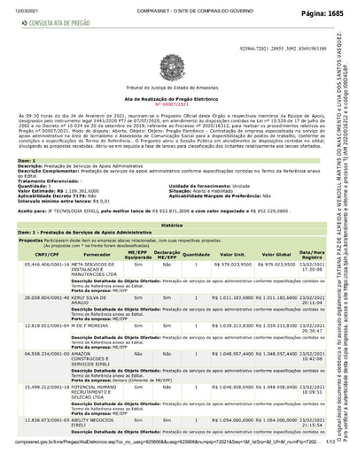 PREGÃO ELETRÔNICO Nº 007/2021 – ATA DA SESSÃO