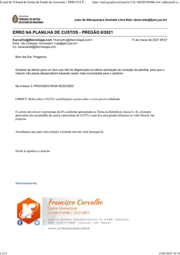 PREGÃO ELETRÔNICO Nº 006/2021 – EMAIL - FCARVALHO