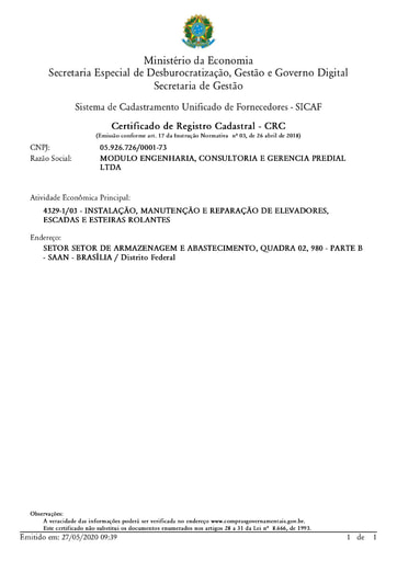 PREGÃO ELETRÔNICO Nº 008/2020 - HABILITAÇÃO - SICAF E CNDT - MODULO ENGENHARIA