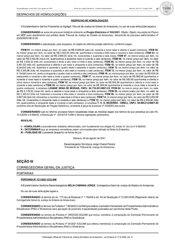 PREGÃO ELETRÔNICO Nº 032/2021 – DESPACHO DE HOMOLOGAÇÃO (DJE)