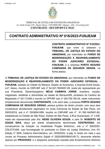 CONTRATO ADMINISTRATIVO Nº 016/2023 - FUNJEAM x PORTO SEGURO COMPANHIA DE SEGUROS GERAIS