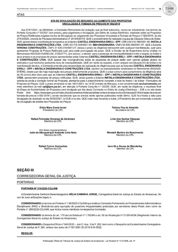 TOMADA DE PREÇOS Nº 002/2019 – ATA DA SESSÃO - DIVULGAÇÃO DO JULGAMENTO CPL À PROPOSTA - DJE