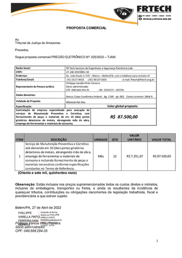 PREGÃO ELETRÔNICO Nº 025/2022 - PROPOSTA - FR TECH
