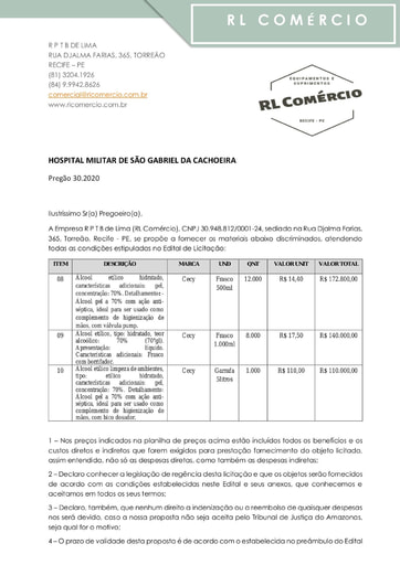 PREGÃO ELETRÔNICO Nº 002/2021 - PROPOSTA - ITEM 9 - R P T B DE LIMA