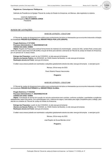 PREGÃO ELETRÔNICO Nº 017/2023 - AVISO DE LICITAÇÃO (DJE)