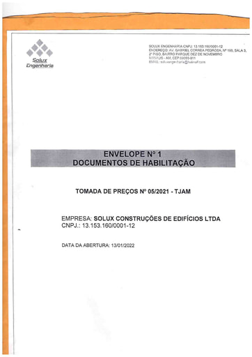 TOMADA DE PREÇOS Nº 005/2021 - HABILITAÇÃO - SOLUX