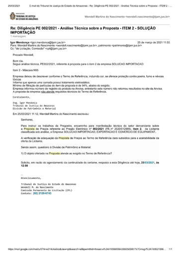 PREGÃO ELETRÔNICO Nº 002/2021 – DILIGÊNCIA CPL À DIVISÃO DE PATRIMÔNIO E MATERIAL - PROPOSTA - ITEM 2 - SOLUÇÃO IMPORTAÇÃO
