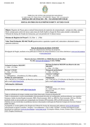 PREGÃO ELETRÔNICO Nº 017/2023 - EDITAL DE LICITAÇÃO