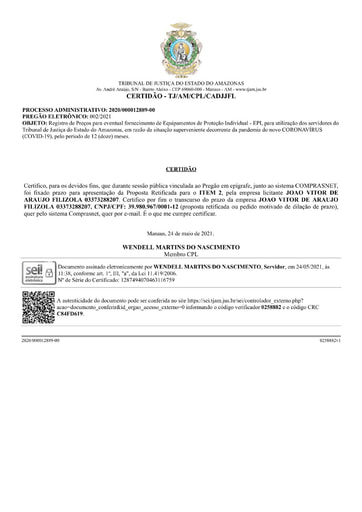 PREGÃO ELETRÔNICO Nº 002/2021 - CERTIDÃO DECURSO DE PRAZO - ITEM 2 - JOÃO VITOR