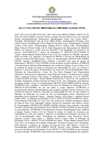 TERCEIRA CÂMARA CÍVEL - 25 ATA DE JULGAMENTOS DIA 25.07.2022