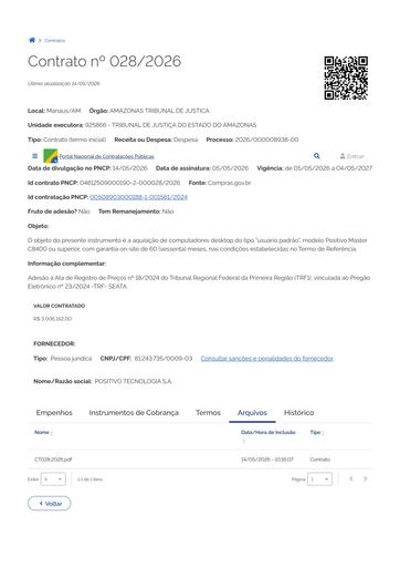 PUBLICAÇÃO NO PNCP DO CONTRATO ADMINISTRATIVO Nº 028.2026 - FUNJEAM X POSITIVO TECNOLOGIA S.A.