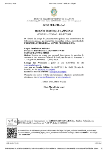 PREGÃO ELETRÔNICO Nº 009/2022 - AVISO DE LICITAÇÃO