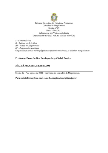 Pauta de Julgamento do Conselho da Magistratura para o dia 17.08.2021