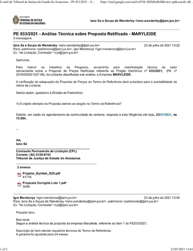 PREGÃO ELETRÔNICO Nº 033/2021 - DILIGÊNCIA CPL À DIVISÃO DE PATRIMÔNIO - PROPOSTA RETIFICADA - MARYLEIDE