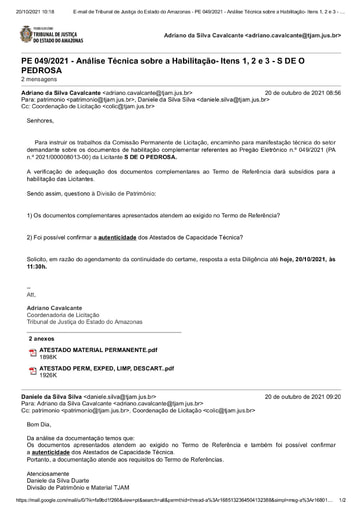 PREGÃO ELETRÔNICO Nº 49/2021 - DILIGÊNCIA COLIC À DIVISÃO DE PATRIMÔNIO - HABILITAÇÃO - ITENS 1, 2 E 3  - S O DE PEDROSA