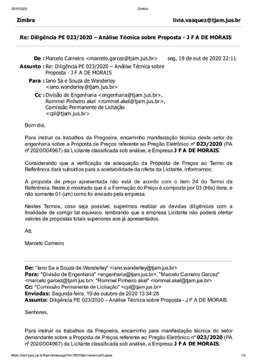 PREGÃO ELETRÔNICO Nº 023/2020 – DILIGÊNCIA CPL À DIVISÃO DE ENGENHARIA - PROPOSTA - J F A DE MORAIS