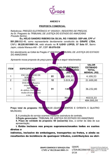 PREGÃO ELETRÔNICO Nº 55/2021 - PROPOSTA - GRAPE