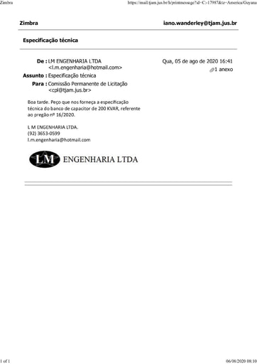 PREGÃO ELETRÔNICO Nº 016/2020 - PEDIDO DE ESCLARECIMENTO - LM ENGENHARIA LTDA