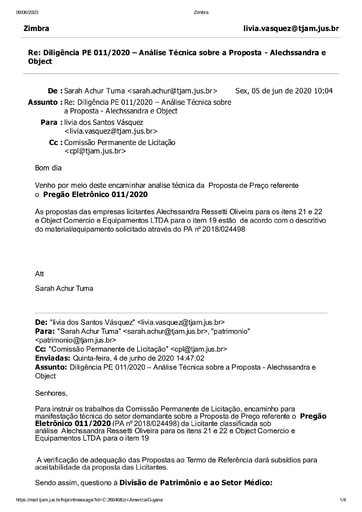 PREGÃO ELETRÔNICO Nº 011/2020 – DILIGÊNCIA CPL À DIVISÃO DE SERVIÇO MÉDICO - PROPOSTA - OBJECT E ALECHSSANDRA