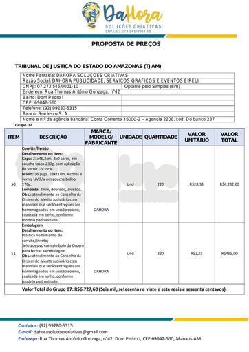 PREGÃO ELETRÔNICO Nº 023/2021 – PROPOSTA RETIFICADA - DAHORA PUBLICIDADE - GRUPOS 7, 10, 11 e ITEM 74