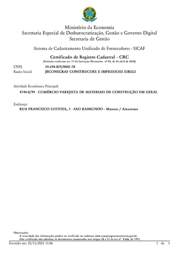 TOMADA DE PREÇOS Nº 003/2021 - SICAF E CNDT - JB