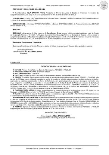 EXTRATO Nº 091.2024 (PUBLICAÇÃO) - 1º TERMO ADITIVO - CT Nº 019.2023 - FUNJEAM x RECHE GALDEANO & CIA LTDA.pdf