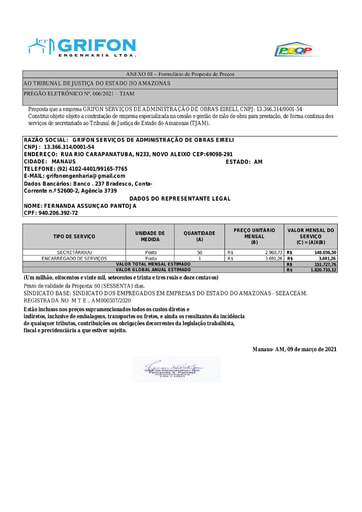 PREGÃO ELETRÔNICO Nº 006/2021 - PROPOSTA - GRIFON