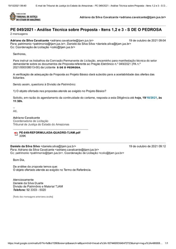 PREGÃO ELETRÔNICO Nº 49/2021 - ITENS 1, 2 E 3 - DILIGÊNCIA COLIC À DIVISÃO DE PATRIMÔNIO - PROPOSTA - S DE O PEDROSA