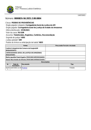 Portaria nº 110/2021-CGJ/AM (HOMOLOGA a designação da Sra. DAIANA NASCIMENTO DE OLIVEIRA, como substituta do Cartório Extrajudicial da Comarca de Guajará/AM.)
