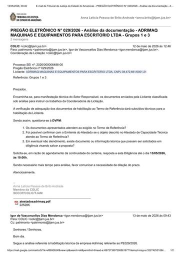 PREGÃO ELETRÔNICO Nº 029/2026 - DILIGÊNCIA COLIC À DVPM - DOCUMENTAÇÃO - ADRIMAQ MAQUINAS E EQUIPAMENTOS PARA ESCRITORIO LTDA - GRUPOS 1 E 3