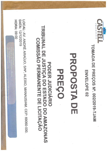 TOMADA DE PREÇOS Nº 002/2019 – PROPOSTA - CASTELL
