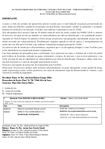 Sessão de 15.06.2026 - 9 Horas (Horário Local)