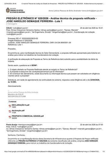 PREGÃO ELETRÔNICO Nº 020/2026 - DILIGÊNCIA COLIC À SEINF - PROPOSTA RETIFICADA - JOSE HAROLDO GEMAQUE FERREIRA - LOTE 1