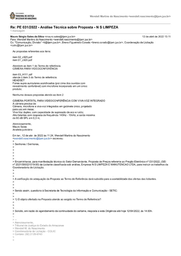 PREGÃO ELETRÔNICO Nº 031/2022 - DILIGÊNCIA COLIC À SETIC - PROPOSTA - N S LIMPEZA