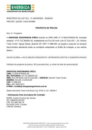 PREGÃO ELETRÔNICO Nº 016/2020 - 2ª PROPOSTA - ENERGIZA ENGENHARIA EIRELI
