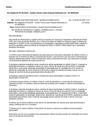 PREGÃO ELETRÔNICO Nº 029/2020 - DILIGÊNCIA CPL À DIVISÃO DE INFRAESTRUTURA E LOGÍSTICA - PROPOSTA RETIFICADA 2 - A. F. SERVIÇOS