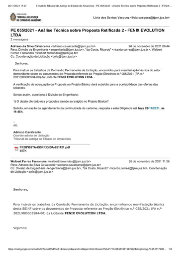 PREGÃO ELETRÔNICO Nº 55/2021 - DILIGÊNCIA COLIC À SECRETARIA DE INFRAESTRUTURA - PROPOSTA RETIFICADA 2 - FÊNIX