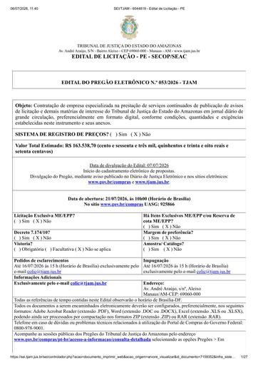 PREGÃO ELETRÔNICO Nº 053/2026 - EDITAL DE LICITAÇÃO