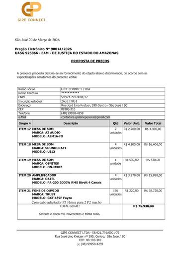 PREGÃO ELETRÔNICO Nº 014/2026 - PROPOSTA RETIFICADA - GIPE - G4