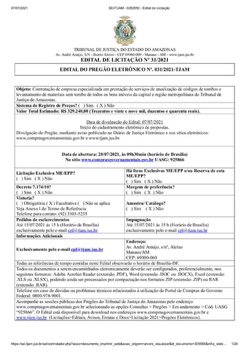 PREGÃO ELETRÔNICO Nº 31/2021 - EDITAL DE LICITAÇÃO