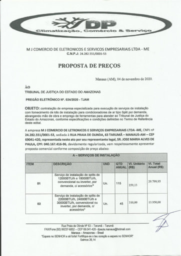PREGÃO ELETRÔNICO Nº 024/2020 - PROPOSTA RETIFICADA - M J COMERCIO