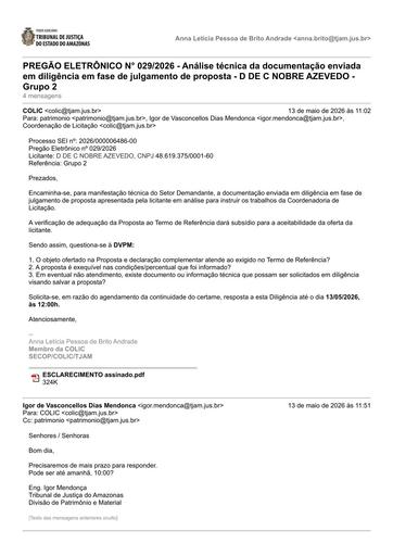PREGÃO ELETRÔNICO Nº 029/2026 - DILIGÊNCIA COLIC À DVPM - PROPOSTA - D DE C NOBRE AZEVEDO - GRUPO 2