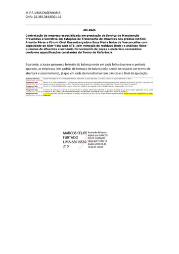 PREGÃO ELETRÔNICO Nº 028/2021 - DILIGÊNCIA - HABILITAÇÃO - DOCUMENTOS COMPLEMENTARES - M F F LIMA