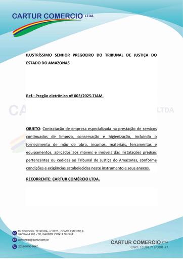 PREGÃO ELETRÔNICO Nº 003/2025 - RAZÕES RECURSAIS - CARTUR