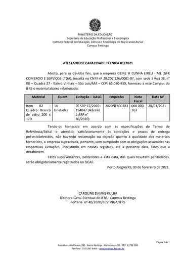PREGÃO ELETRÔNICO Nº 49/2021 - DOCUMENTAÇÃO COMPLEMENTAR - ITEM 1 - GEINE