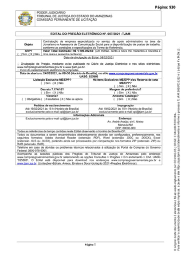 PREGÃO ELETRÔNICO Nº 007/2021 - EDITAL DE LICITAÇÃO