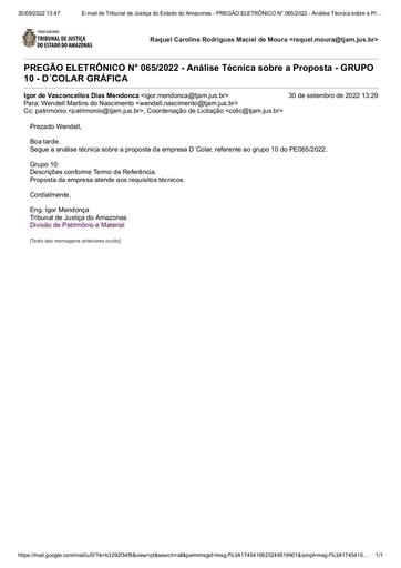 PREGÃO ELETRÔNICO Nº 065/2022 - DILIGÊNCIA COLIC À DIVISÃO DE PATRIMÔNIO - PROPOSTA - GRUPO 10 - D'COLAR