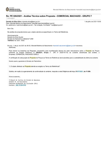 PREGÃO ELETRÔNICO Nº 026/2021 - DILIGÊNCIA CPL À DIVISÃO DE PATRIMÔNIO - PROPOSTA - GRUPO 7 - COMERCIAL MACHADO