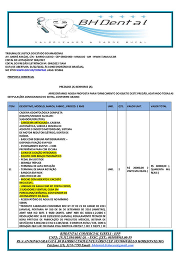 PREGÃO ELETRÔNICO Nº 004/2022 - DOCUMENTAÇÃO ENVIADO EM DILIGÊNCIA - ITEM 11 - BHDENTAL