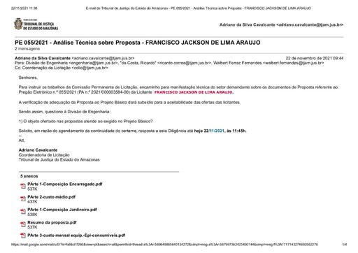 PREGÃO ELETRÔNICO Nº 55/2021 - DILIGÊNCIA COLIC À SECRETARIA DE INFRAESTRUTURA - PROPOSTA - FRANCISCO